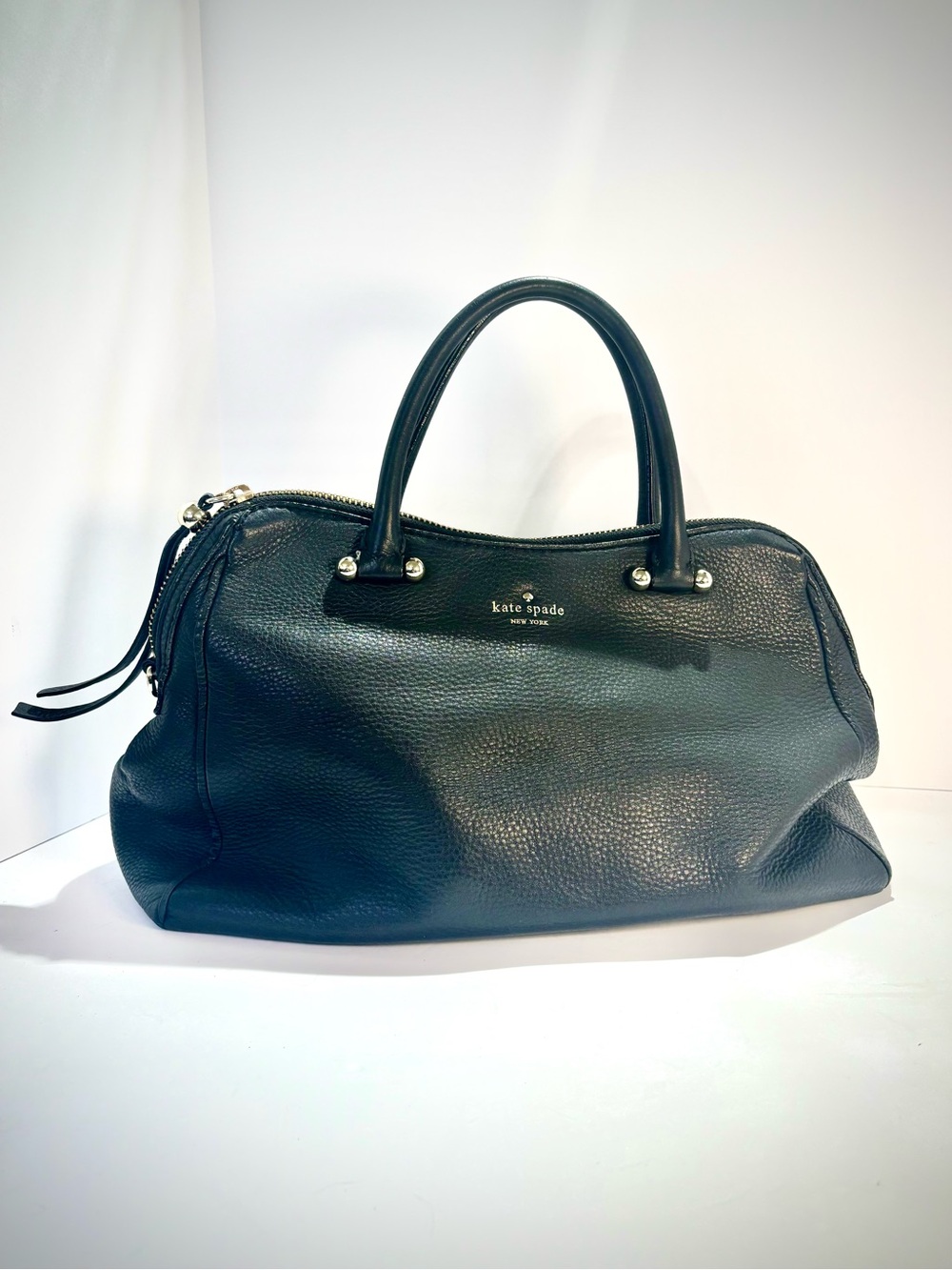 Kate Spade New York Black Pebbled Leather Satchel Stripped Interior